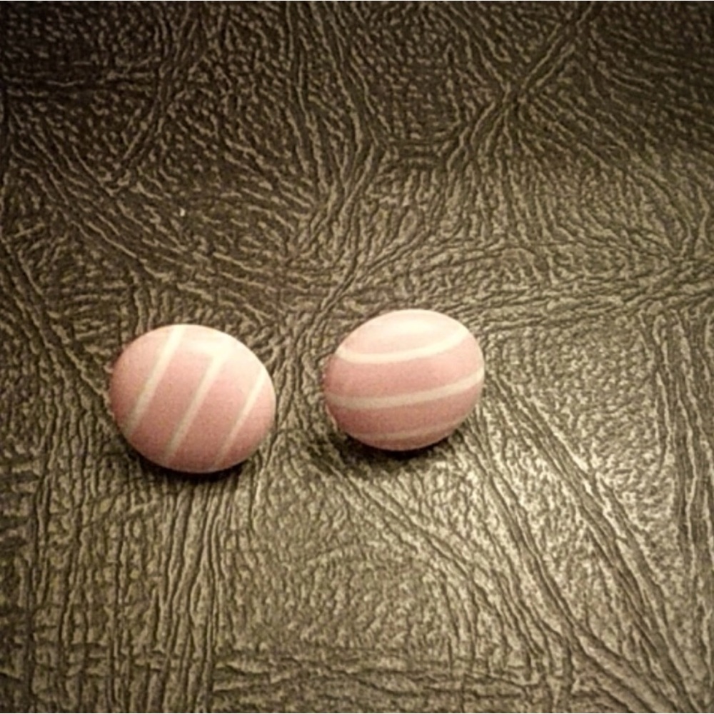 Pink Striped Oval Earrings